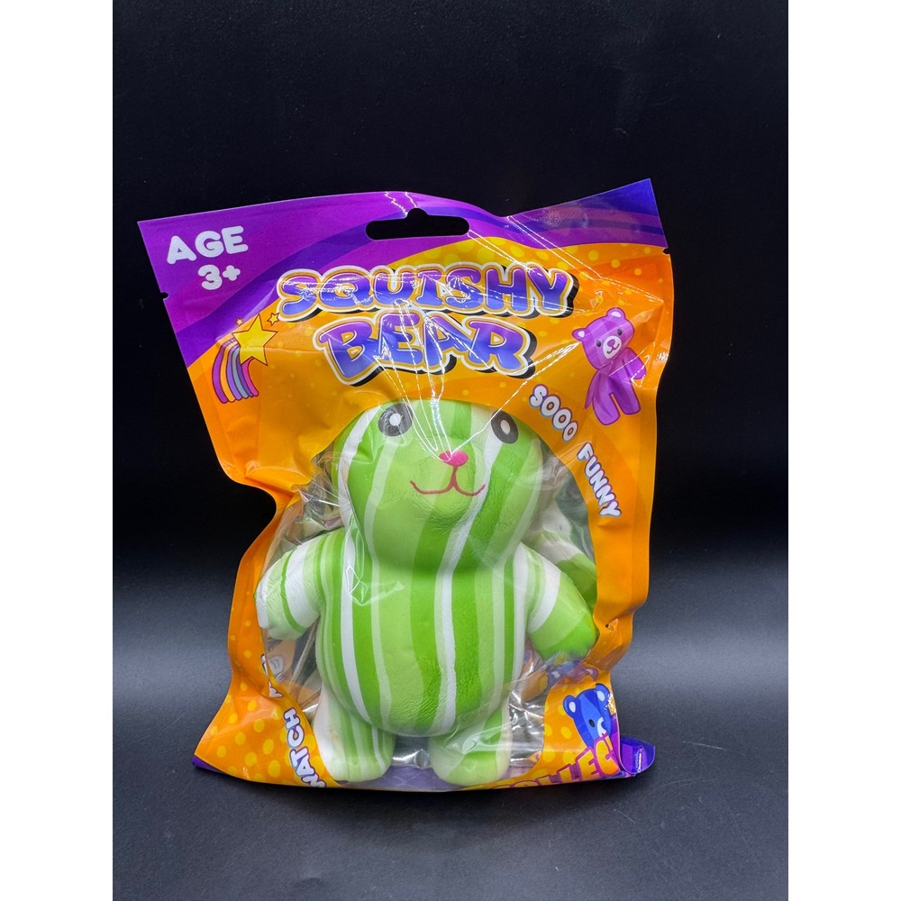 Squishy Bear Watermelon Striped Green White Slow Rising Foam Squeeze Toy Age 3+